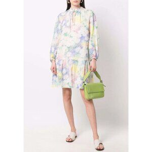 A.P.C. Dress Floral Print Long Sleeve Shift Drop Waist Tie Neck